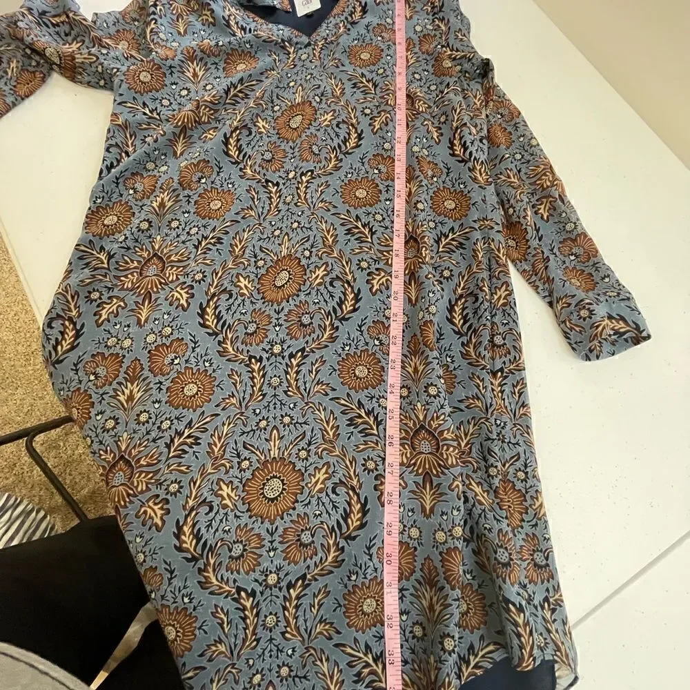 CAbi Provincial Blue Floral Tunic Dress Womens small Style 3295 V Neck Shift - Picture 4 of 7